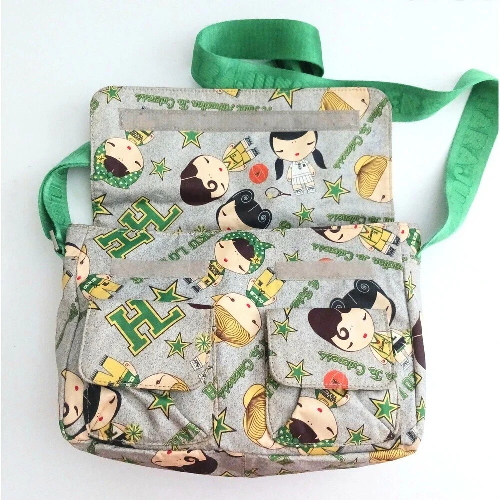 Harajuku Lovers Nylon Messenger Bag Gray / Green AOP Bag Charm 11X4X8